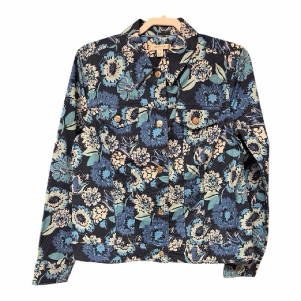 Liz Claiborne New York Floral Patterned Jean Jacket - Size 12